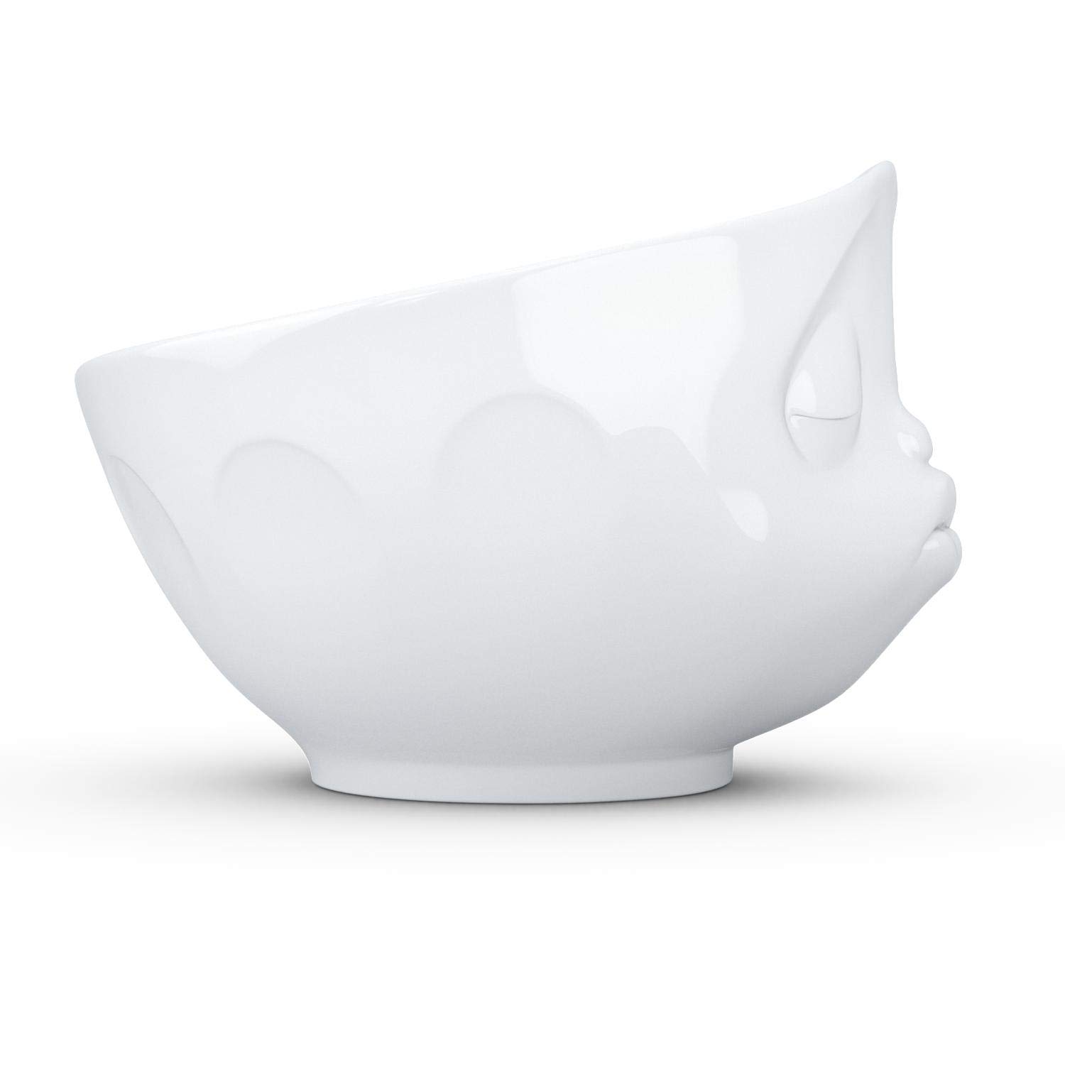 FIFTYEIGHT PRODUCTS Porcelain Cereal Bowl - 16oz White Kissing Face Design Soup Bowl for Breakfast, Cereal & Dessert | Elegant Dining & Gift Idea for Home Kitchen