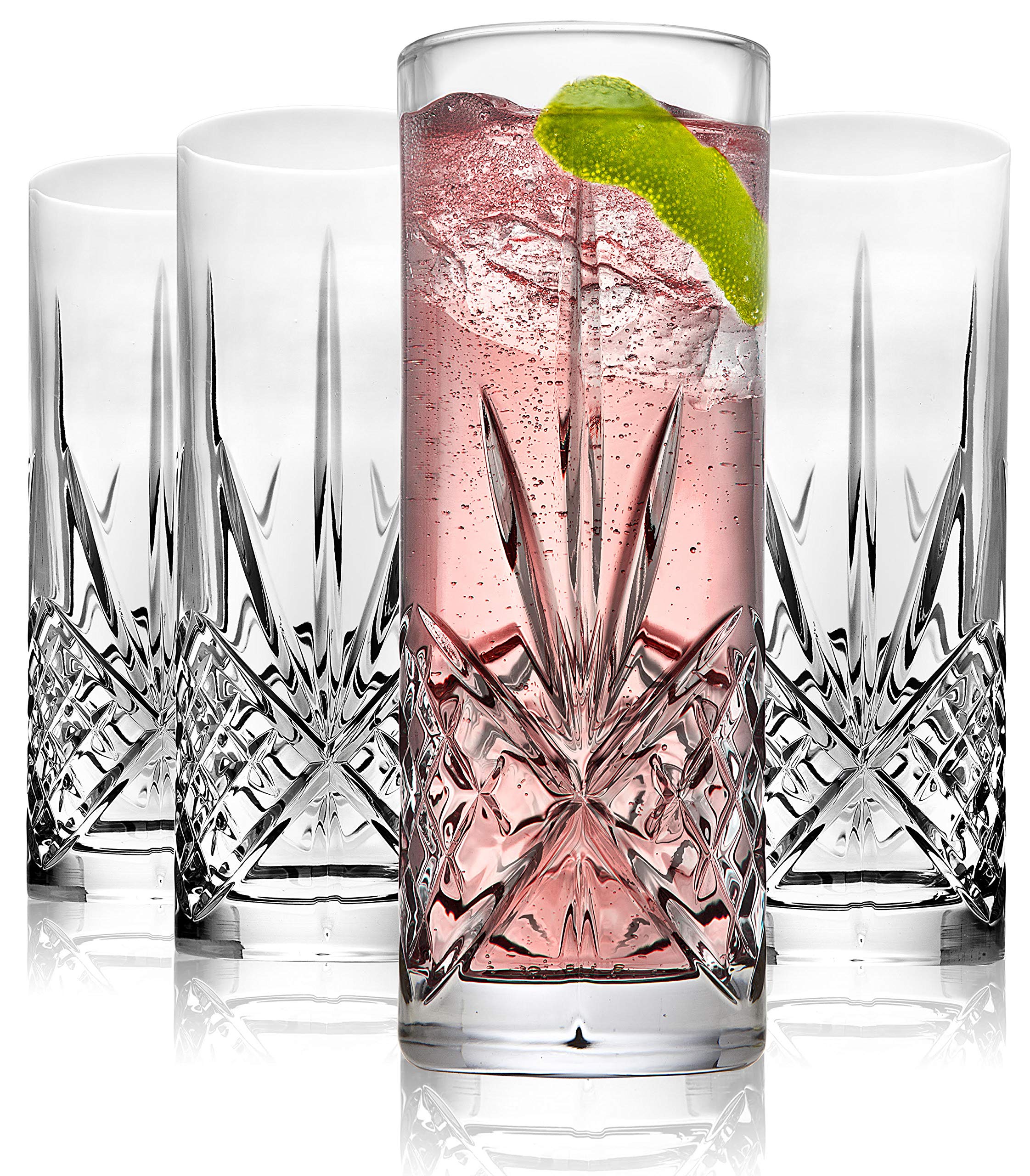 Godinger Dublin Collection 16oz Tall Beverage Glasses - Set of 4 All-Purpose Drinking Glasses for Cocktails, Iced Tea, Juice & More - Perfect for Home Bars, Restaurants & Parties