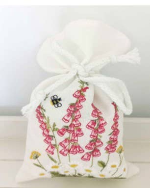 Handmade Embroidered Foxglove & Daisy Lavender Sachet - Natural Aromatherapy for Drawers, Closets & Gift Giving