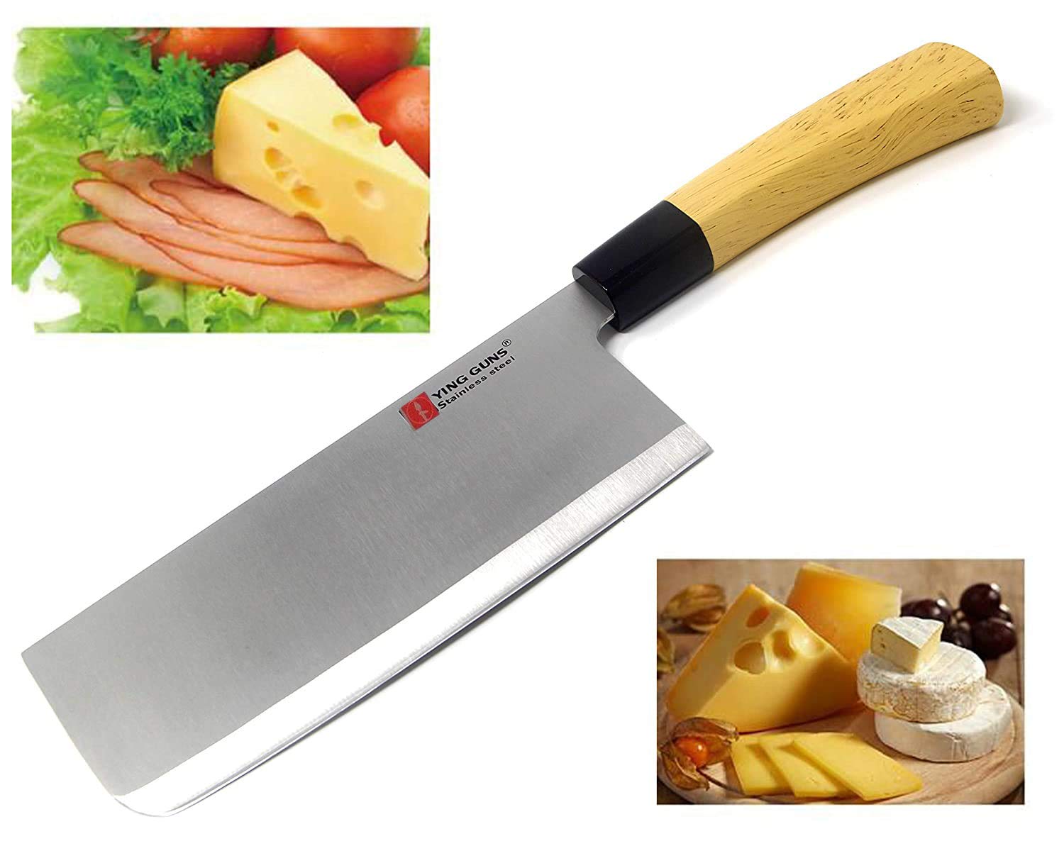 7 Inch Stainless Steel Meat Cleaver Knife - Ultra Sharp Chef Knife for Cutting, Slicing, Dicing Steak, Chicken, Cheese, Vegetables & Fruits - Perfect for Home Kitchen, BBQ, Camping & Professional Use (Model EZ628)