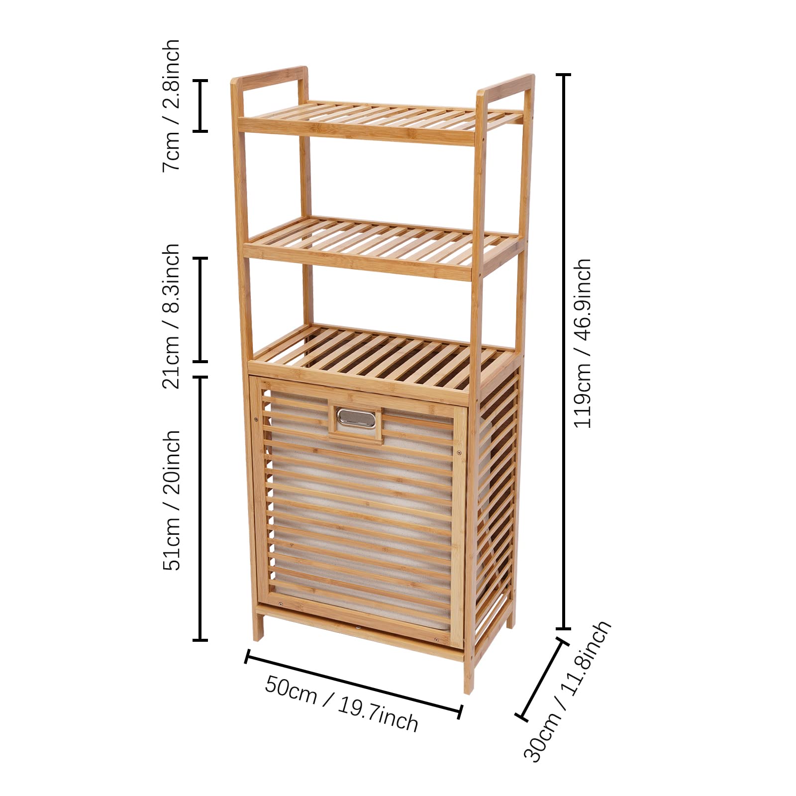 3-Tier Bamboo Laundry Hamper Organizer with Tilt-Out Basket - Space-Saving Storage Shelf for Dirty Clothes - Perfect for Laundry Room, Bathroom, Bedroom & Closet Organization (Natural Wood) - Ideal for Small Spaces & Home Organization Needs