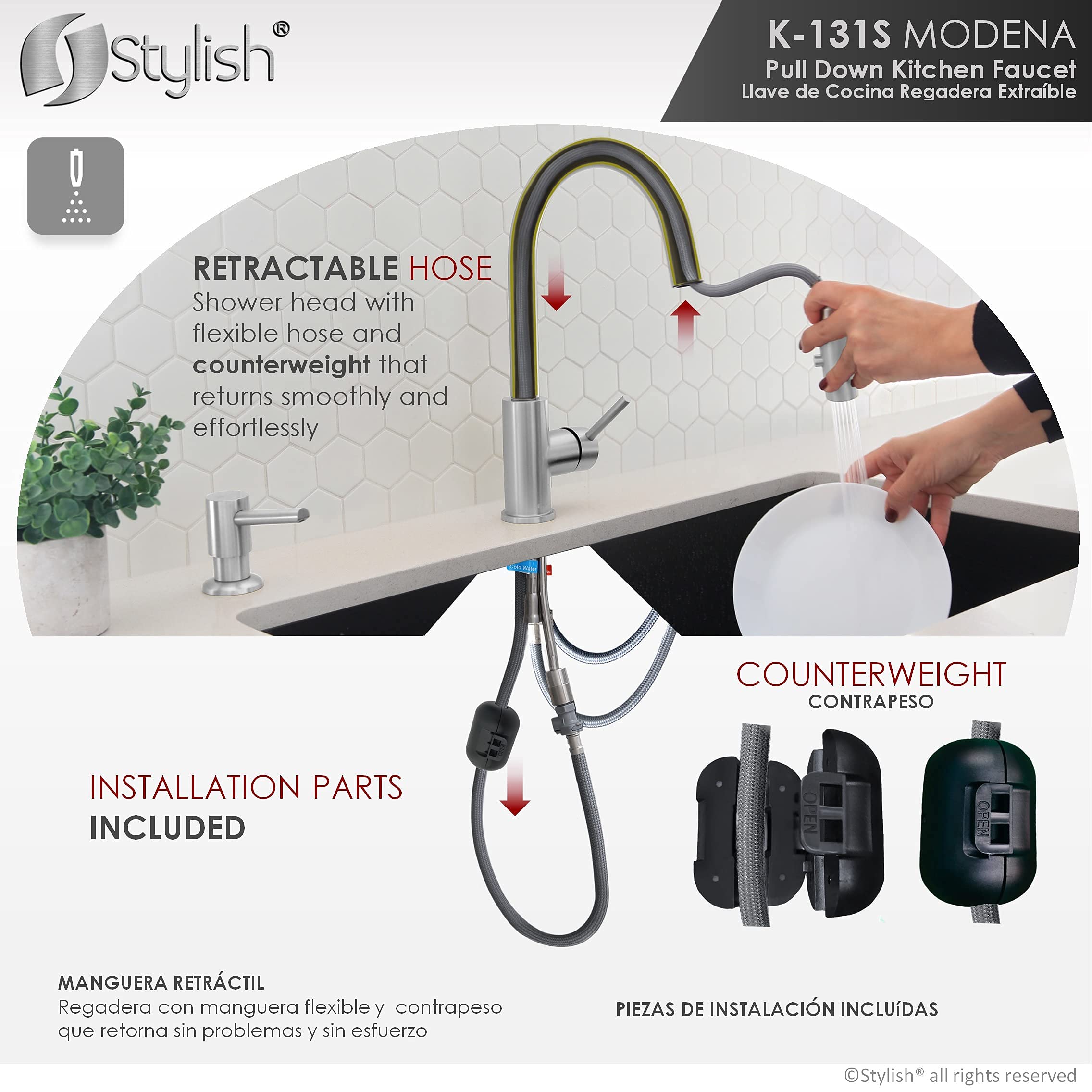 Stylish Brushed Stainless Steel Kitchen Faucet with Sprayer - Perfect for Modern Kitchens