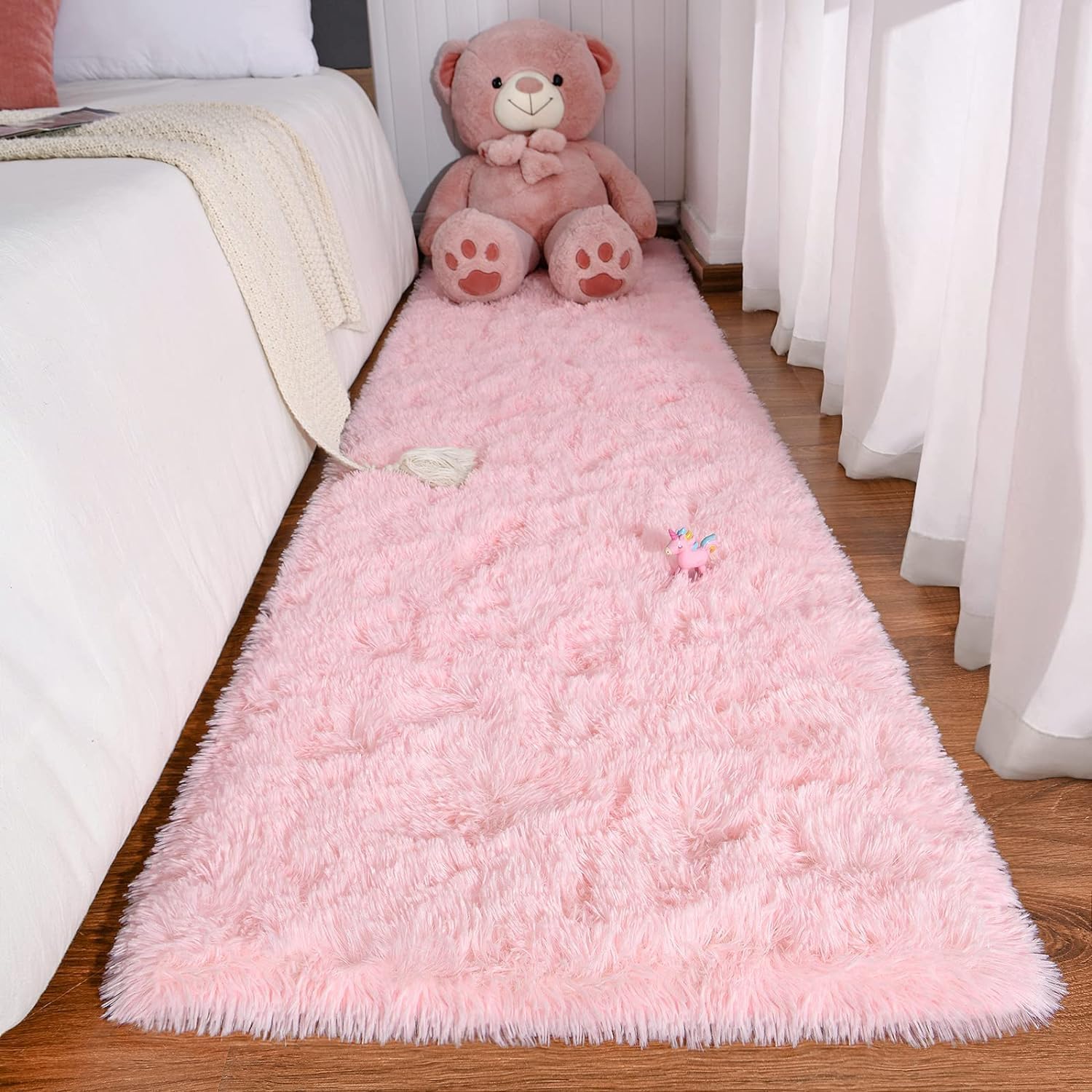 Keeko Pink Shaggy Runner Rug 2x6 Feet - Soft Fluffy Bedside Carpet for Girls Bedroom, Nursery, Kids Room & Teen Dorm Decor | Cozy Modern Area Rug for Living Room, Playroom & Indoor Use