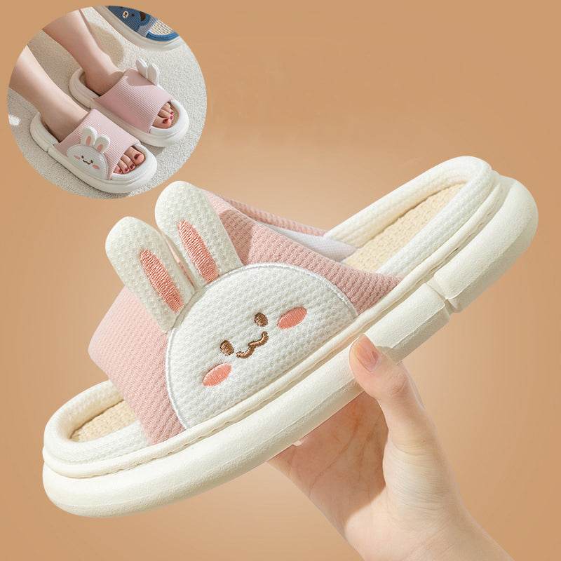 Soft & Cozy Bunny Linen Slippers for Women - Breathable Home Shoes with Non-Slip Sole - Perfect for Indoor Relaxation, Lounge Wear & Spa Days