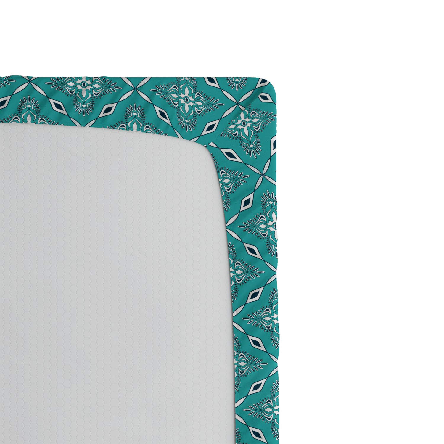 Ambesonne Moroccan Geometric Floral Fitted Sheet - California King Size, Deep Pocket with All-Around Elastic, Turquoise Dark Blue - Perfect for Guest Rooms, Master Bedrooms & Vacation Homes