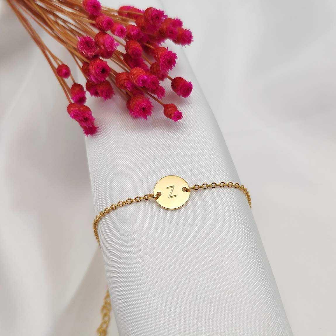 Personalized Initial Bracelet for Women - 18K Gold Plated Stainless Steel Letter Bracelet with Dainty Coin Charm & Delicate Disc Name Tag - Perfect for Gifts, Anniversaries, Birthdays and Everyday Elegance