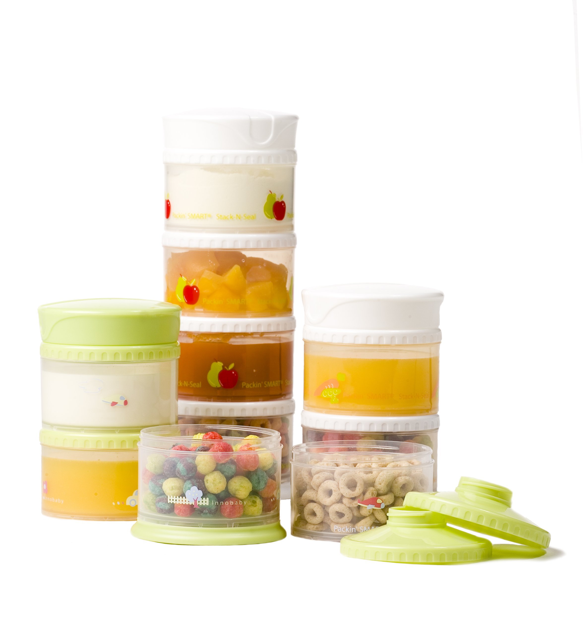 Innobaby Two-Tier Stackable & Sealable Food Storage Containers with Pattern Design - Perfect for Fruits, Snacks & Meal Prep Organization