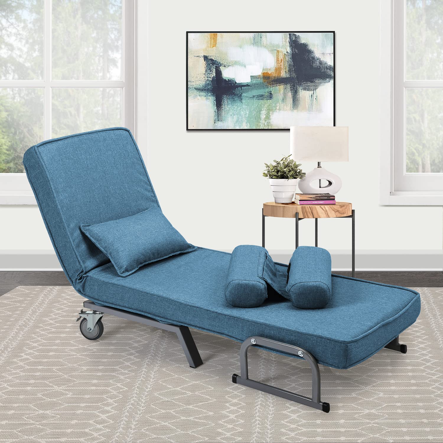 TRINEAR Adjustable Folding Chaise Lounge - 6-Position Convertible Sofa Bed with Wheels for Bedroom & Living Room | Perfect for Small Spaces, Guest Sleeping & Relaxing