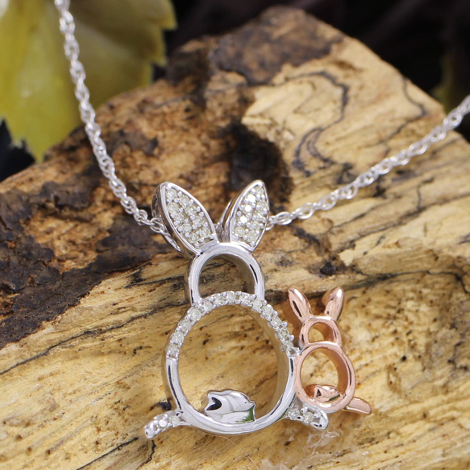 1/10 Cttw Round White Diamond Bunny Pendant Necklace in 925 Sterling Silver - Easter Gift for Women, Girls - Perfect for Spring Celebrations & Jewelry Collections