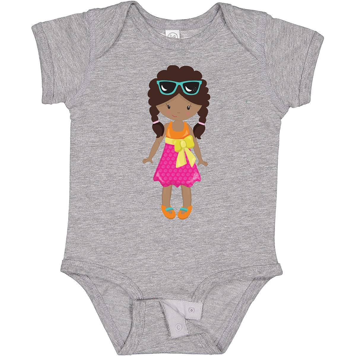 Inktastic African American Girl Fashion Baby Bodysuit with Pink Skirt - Cute Outfit for Infants, Toddler Girls, Birthday & Family Photos