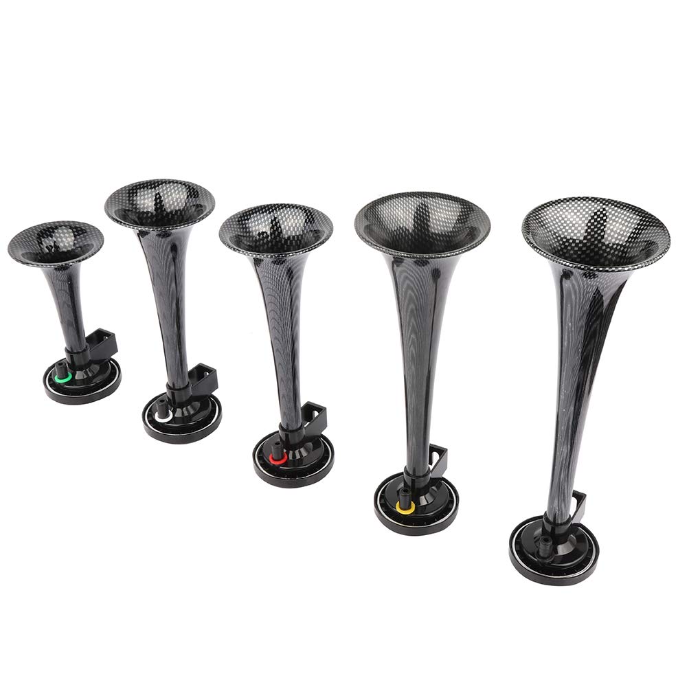 5 Trumpet Electric Air Horn with Compressor - 12V Loud Train Sound for Trucks, Cars, SUVs & Boats - Heavy Duty Vehicle Replacement Horn - Black (Perfect for Emergency Alerts & Off-Road Adventures)