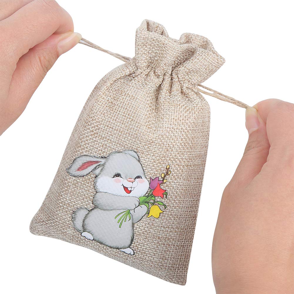 CCINEE 36PCS Easter Burlap Drawstring Bags - Bunny Jute Gift Bags for Kids Party Favors, Easter Egg Hunt Supplies & Spring Celebration Decorations