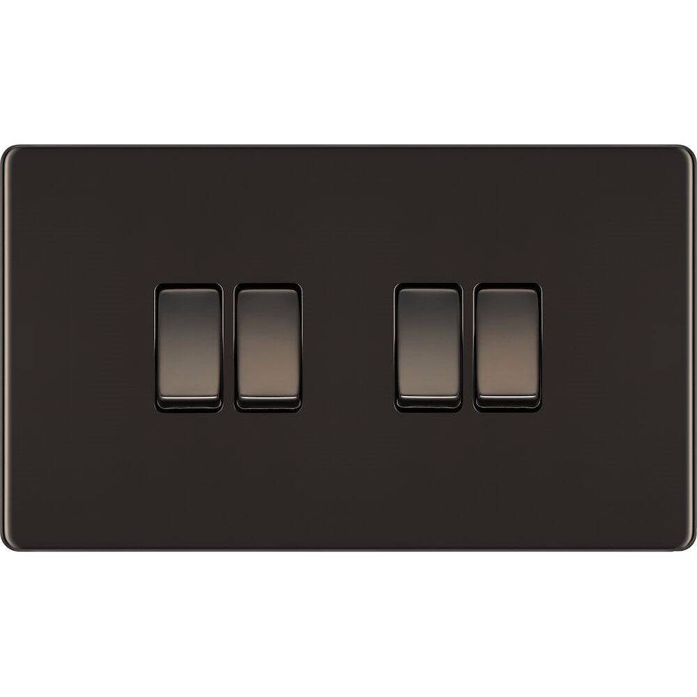 BG Nexus Screwless Black Nickel 4G 2W Light Switch FBN44 - Modern Electrical Switch for Home & Office Lighting Control