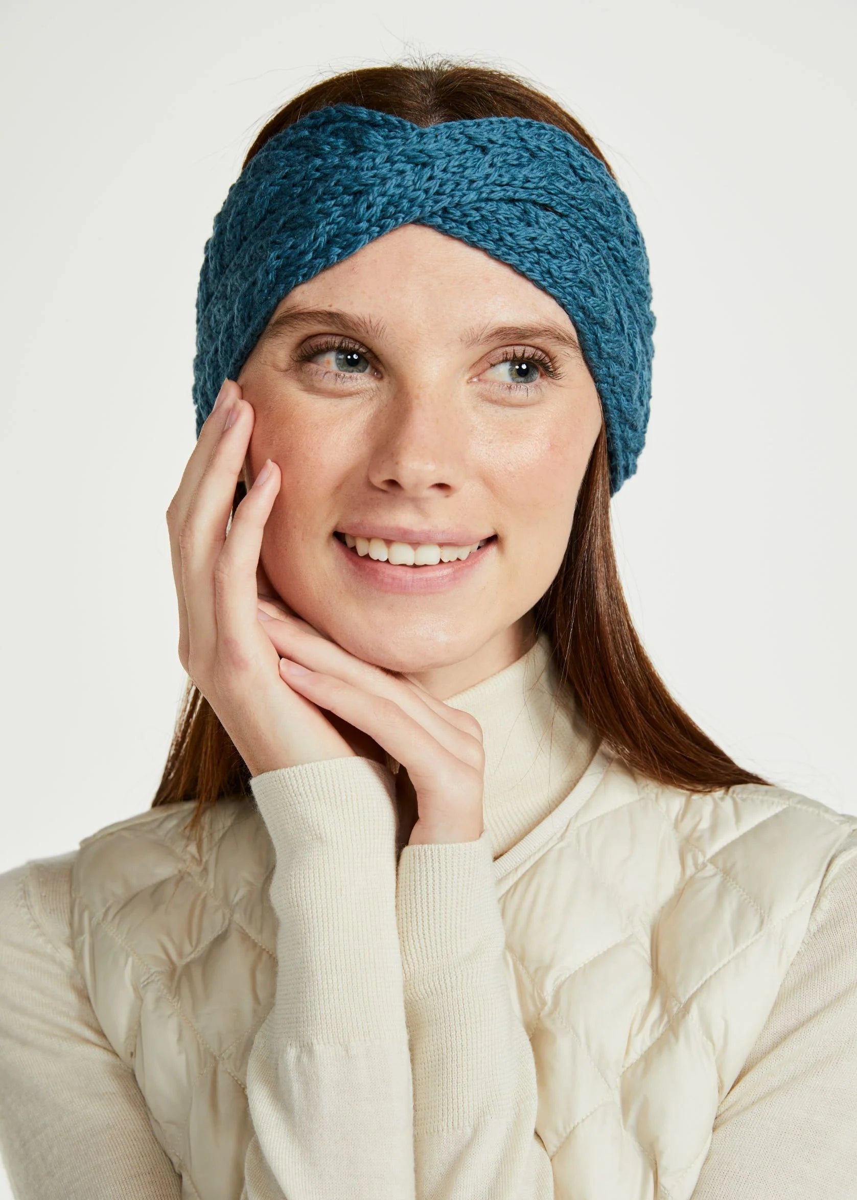 Aran Cross Over Headband for Women - Soft Stretchy Knit Hair Band in Teal Blue | Yoga, Workout, Running, and Everyday Wear