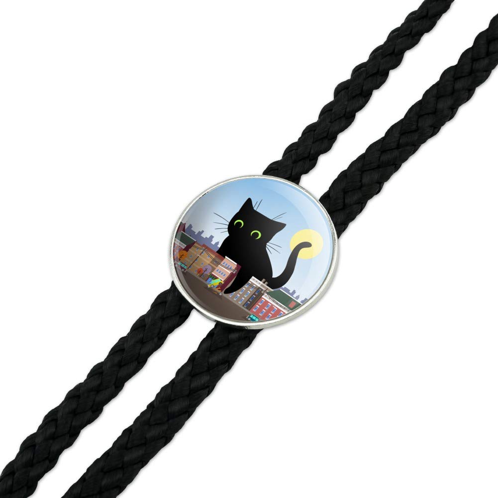 Western Southwest Cowboy Bolo Tie - Black Cat Playing with Cars Design | Unique Graphic Neckwear for Men | Perfect for Rodeos, Country Weddings & Western Fashion