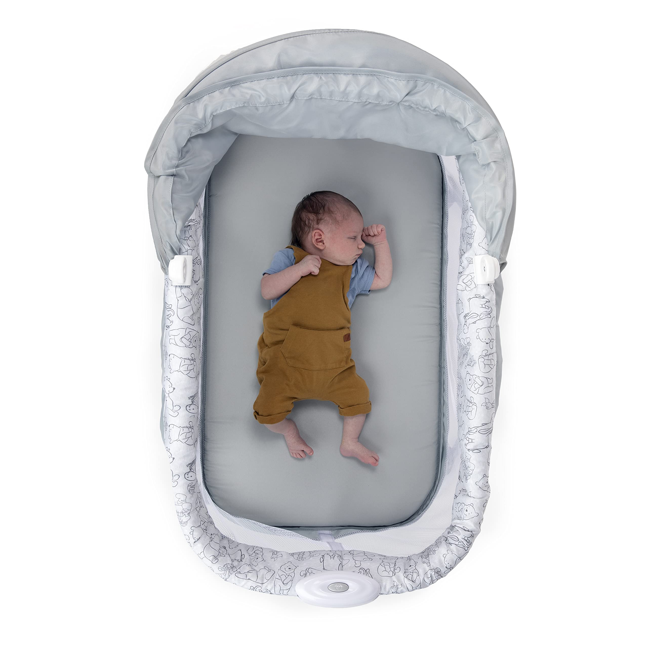 Bright Starts Disney Baby Winnie the Pooh Soothing Vibrations Baby Bassinet - Newborn to 5 Months | Portable Infant Bed with Gentle Vibrations & Plush Pooh Design | Perfect for Nursery, Travel & Daycare Naps