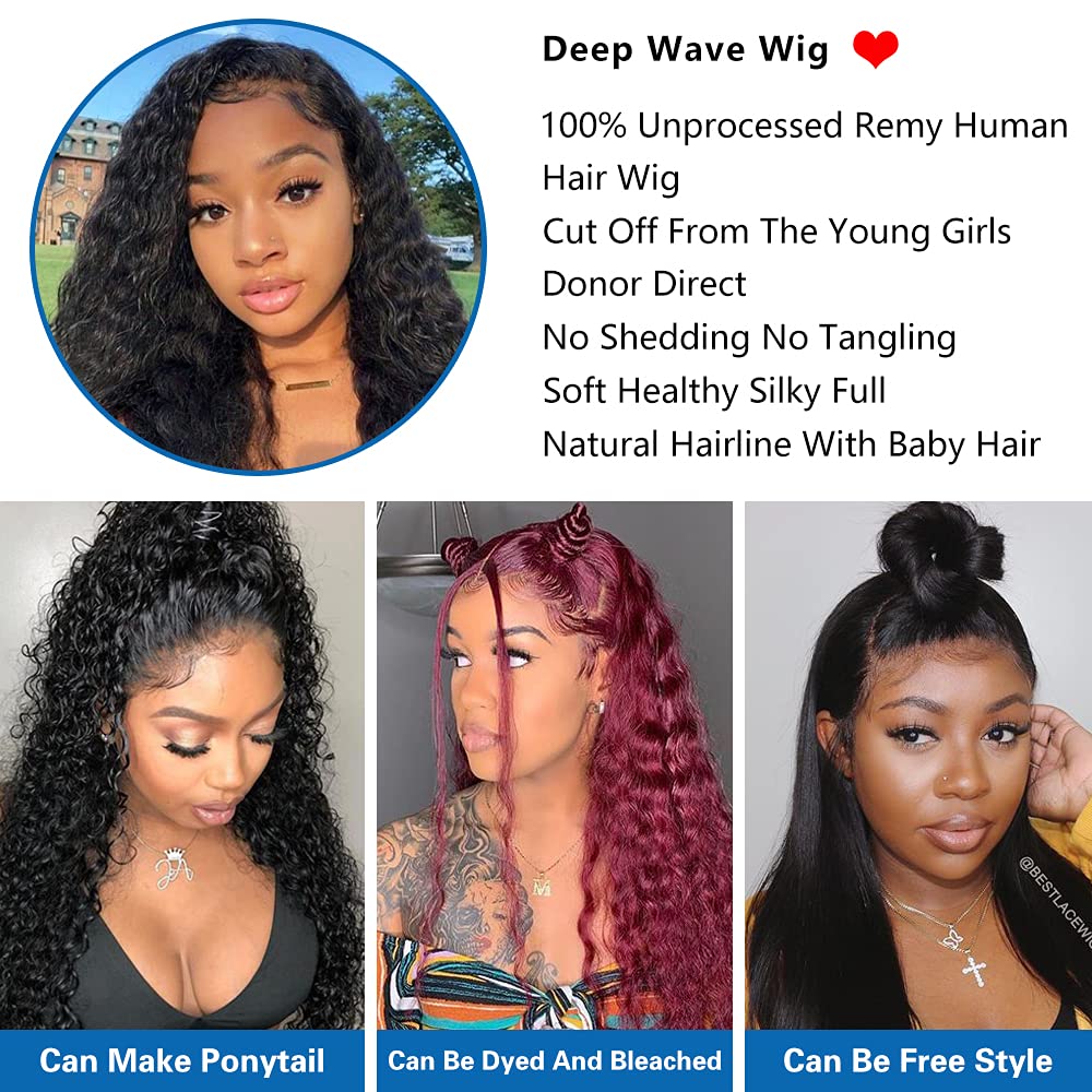 LUMIERE 13x4 HD Lace Front Wig - Brazilian Human Hair Deep Wave Bob Wig with Baby Hair | Pre-Plucked 150% Density Unprocessed Hair | 10 Inch Natural Color Lace Front Wigs for Black Women | Perfect for Daily Wear, Parties, Weddings and Special Occasions