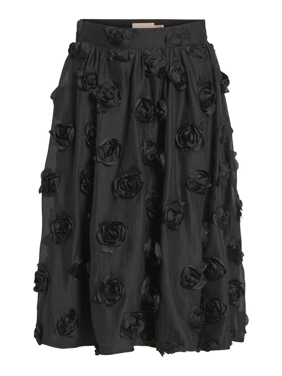 FLORY MIDI SKIRT for Women - Elegant Black Flowy Skirt with High Waist & Side Slits | Perfect for Office, Date Night & Summer Outfits