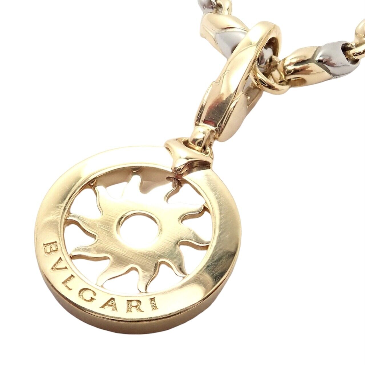 Authentic Bulgari Tondo Sun 18k Yellow Gold Pendant with 18k/Stainless Steel Chain Necklace - Luxury Jewelry Gift for Women, Perfect for Parties & Special Occasions