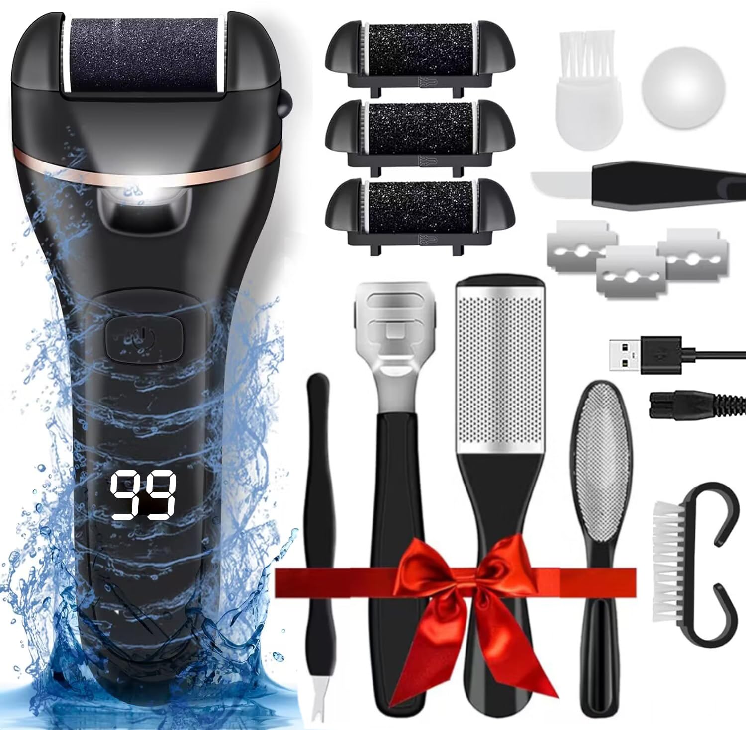 Professional Electric Callus Remover for Feet - Rechargeable Pedicure Kit with Foot Grinder & Scrubber for Dead Skin, Cracked Heels & Dry Feet | At-Home Spa Treatment, Pedicure Care & Foot Care Routine