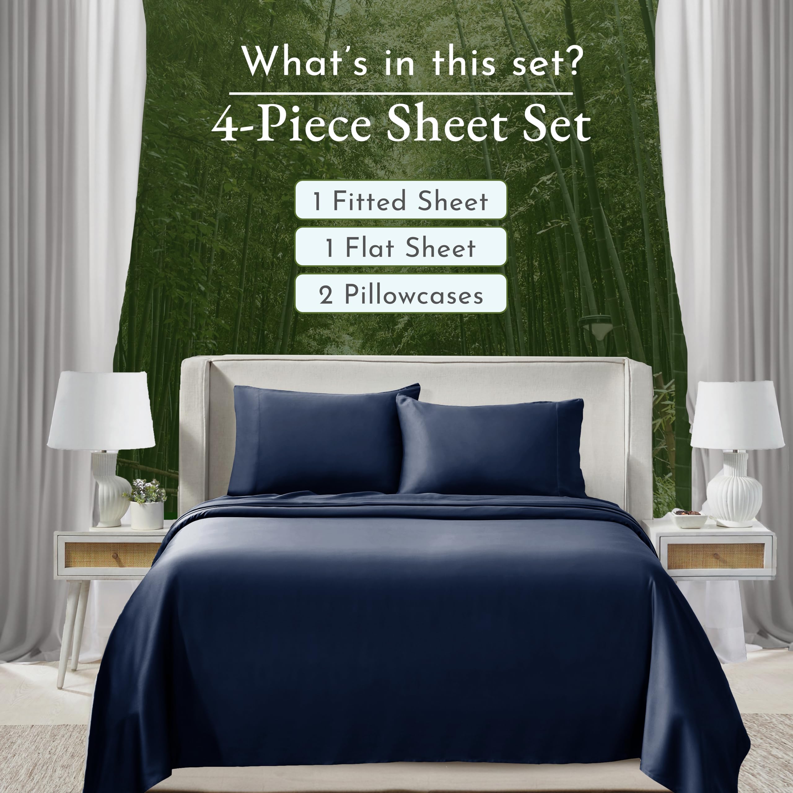 California Design Den Rayon from Bamboo Full Size Sheets - Luxury Cooling Bed Sheets with Deep Pockets - Navy Blue - Soft Breathable Bamboo Fabric for Hot Sleepers - Perfect for Summer Nights & Guest Bedrooms