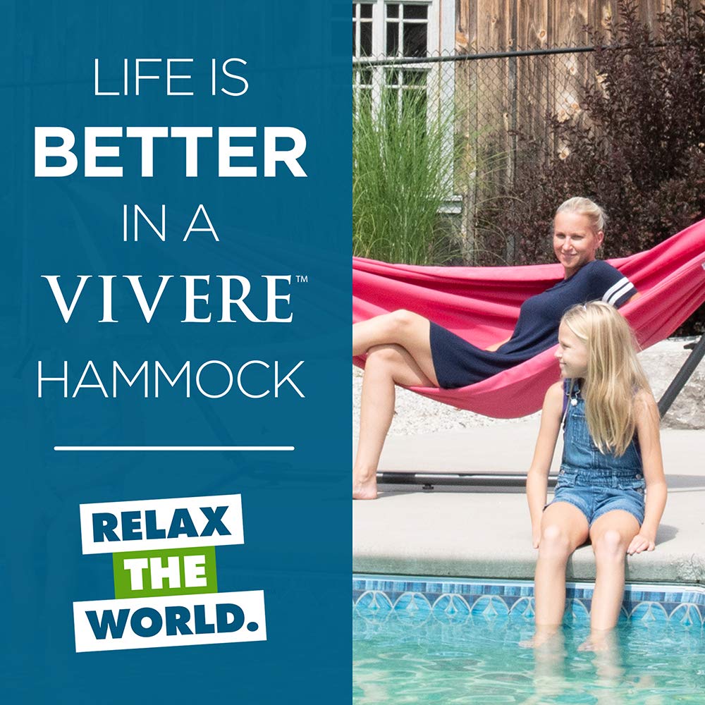 Vivere Double Hammock with Space-Saving Steel Stand & Carry Bag - 450 lb Weight Capacity, Hot Pink - Perfect for Backyard Relaxation, Camping & Beach Trips