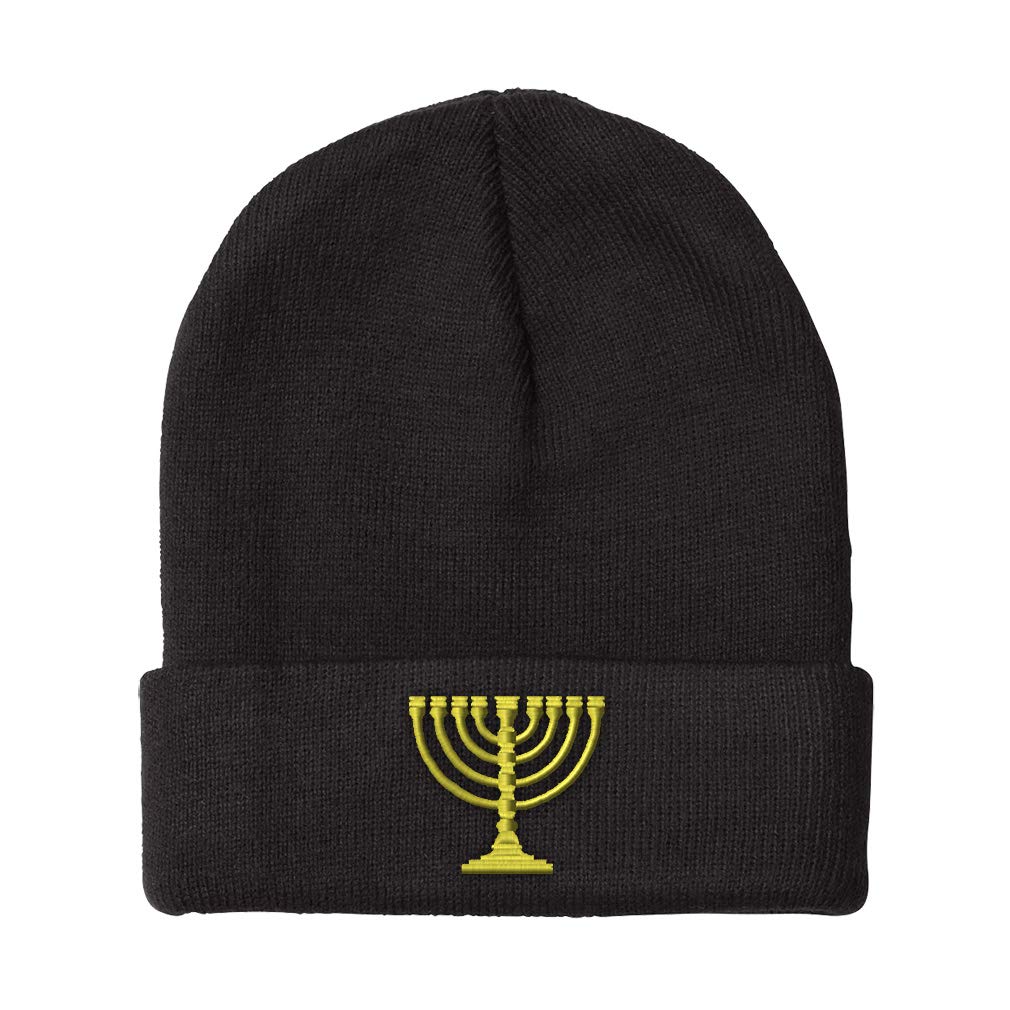 Speedy Pros Menorah Embroidered Acrylic Skull Cap Beanie - Warm Winter Hat for Men & Women (One Size Fits All) - Perfect for Hanukkah, Christmas & Cold Weather Activities