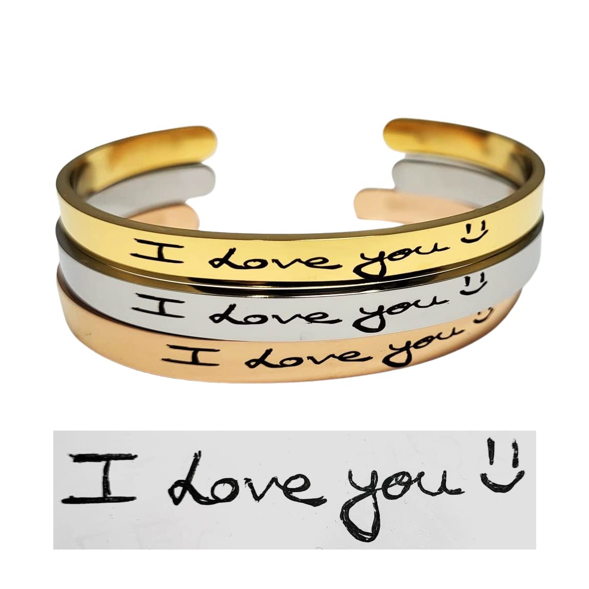Custom Handwritten Signature Bracelet - Personalized Engraved Name Cuff Bangle - Memorial Keepsake Gift for Women & Men (Gold) - Perfect for Anniversaries, Weddings & Special Occasions