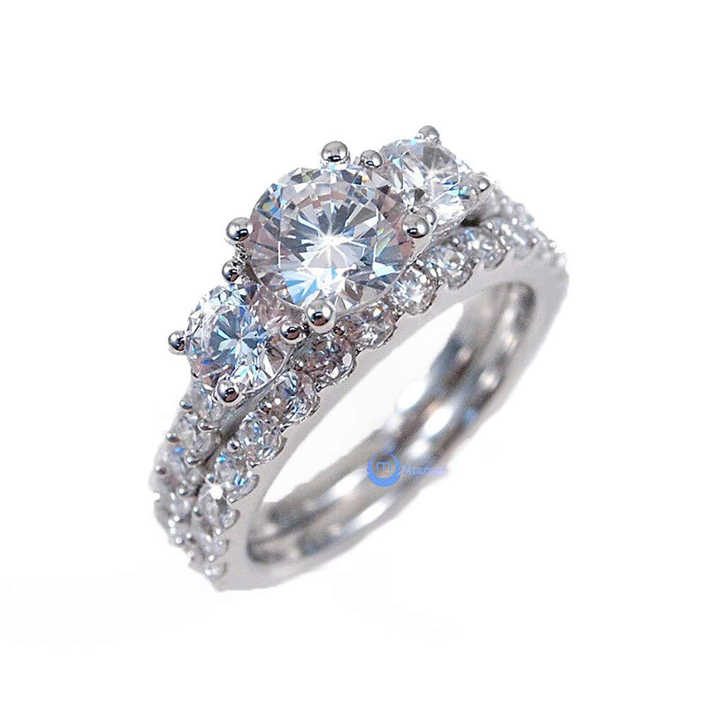 Zhannel 2.3 Carat TW Round Cut Cubic Zirconia Solitaire Engagement & Wedding Ring Set in Sterling Silver - Perfect for Proposals, Anniversaries, and Bridal Jewelry