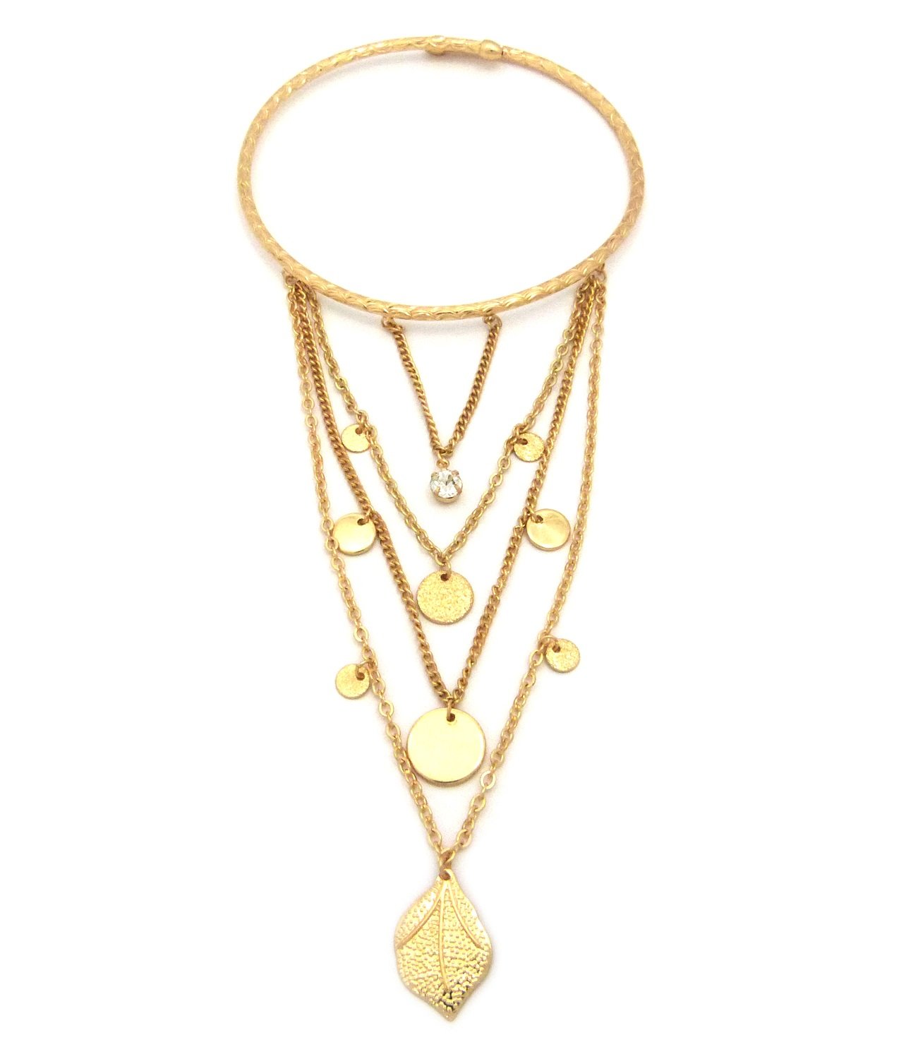 NYfashion101 Gold-Tone Rhinestone Stud Dangling Medals Arm Chain Cuff Bracelet - Elegant Statement Jewelry for Parties, Weddings & Evening Events