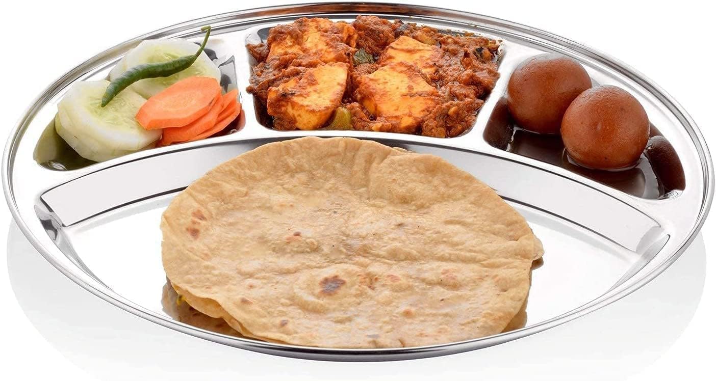 Premium Stainless Steel 4-Compartment Dinner Plate Set (2-Pack) - 13 Inch Restaurant-Grade Serving Platter & Mess Tray - Ideal for Camping, Picnics, School Cafeterias, Buffets, Outdoor Dining & Catering Events