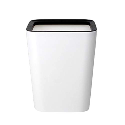 Cabilock 1-Piece Thickened Plastic Trash Can with Pressure Ring - White & Black Kitchen & Office Garbage Bin | Ideal for Home, Office, Dorm & Bathroom Waste Disposal