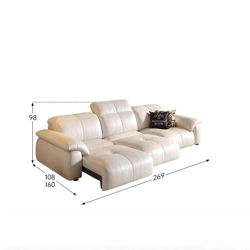 Remote Control Reclining Leather Sectional Sofa - Power Adjustable Headrest & Lumbar Support for Living Room, Home Theater & Family Lounge