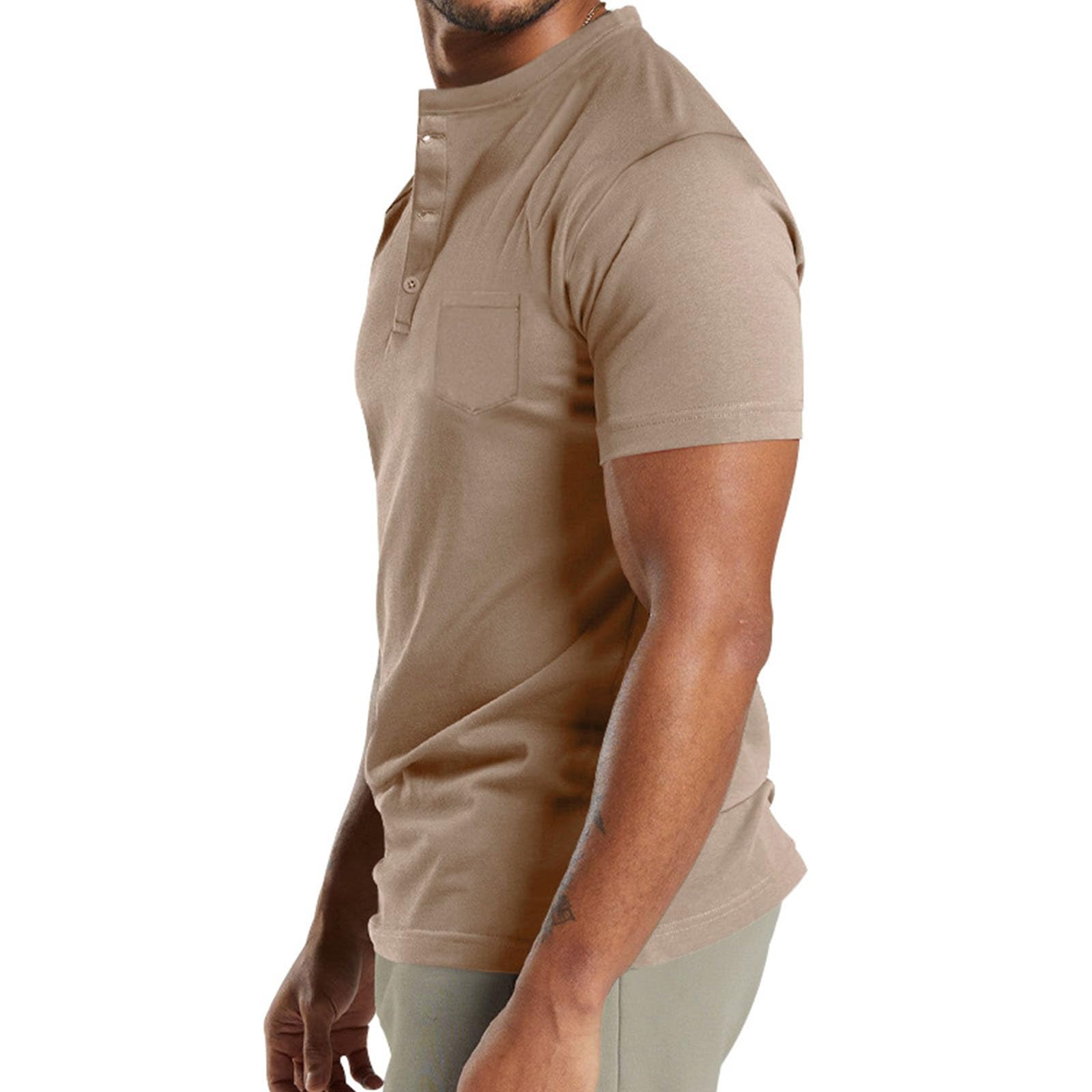 **Men's Short Sleeve Henley Shirt - Button Collar Casual T-Shirt for Summer 2024 - Breathable Work Blouse with Pocket - Perfect for Office, Outdoors & Travel**