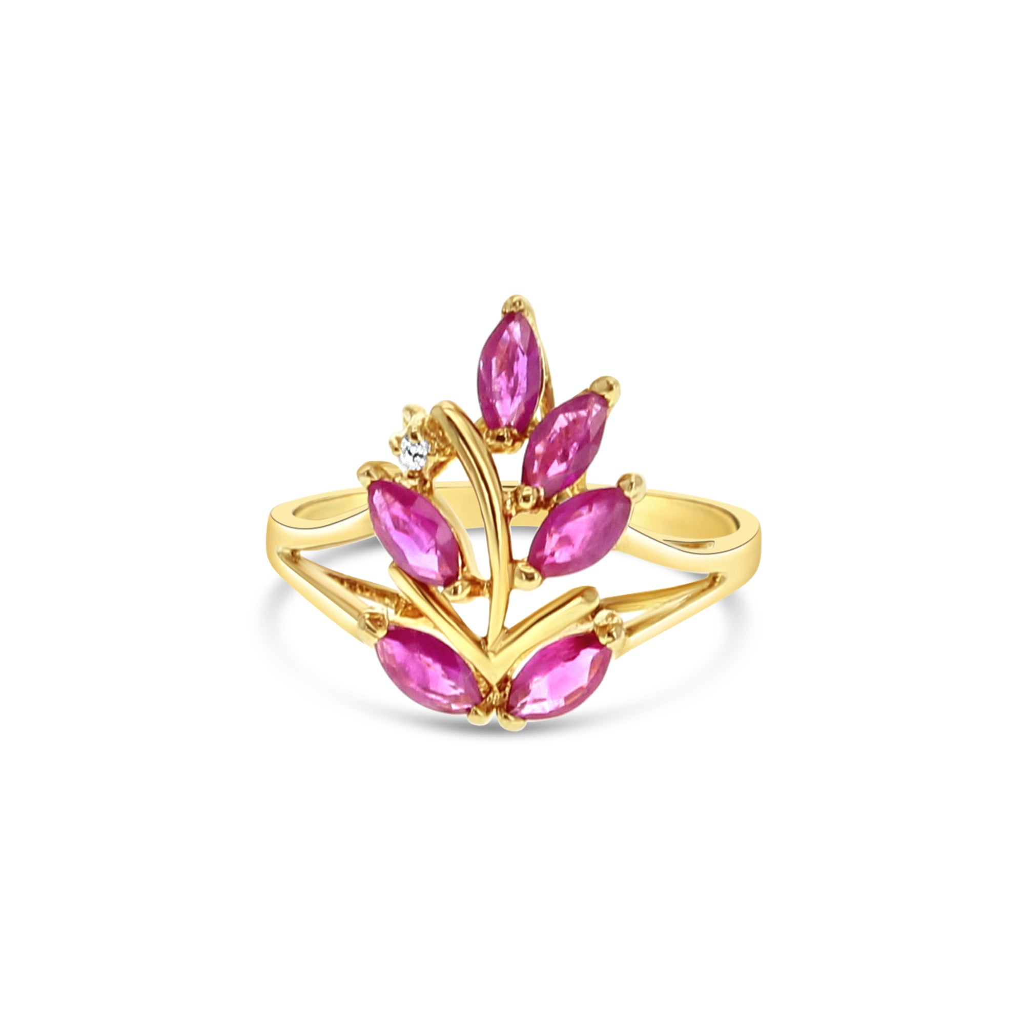14k Yellow Gold Marquise Ruby Floral Cluster Ring - Elegant Vintage Jewelry for Weddings, Anniversaries & Special Occasions