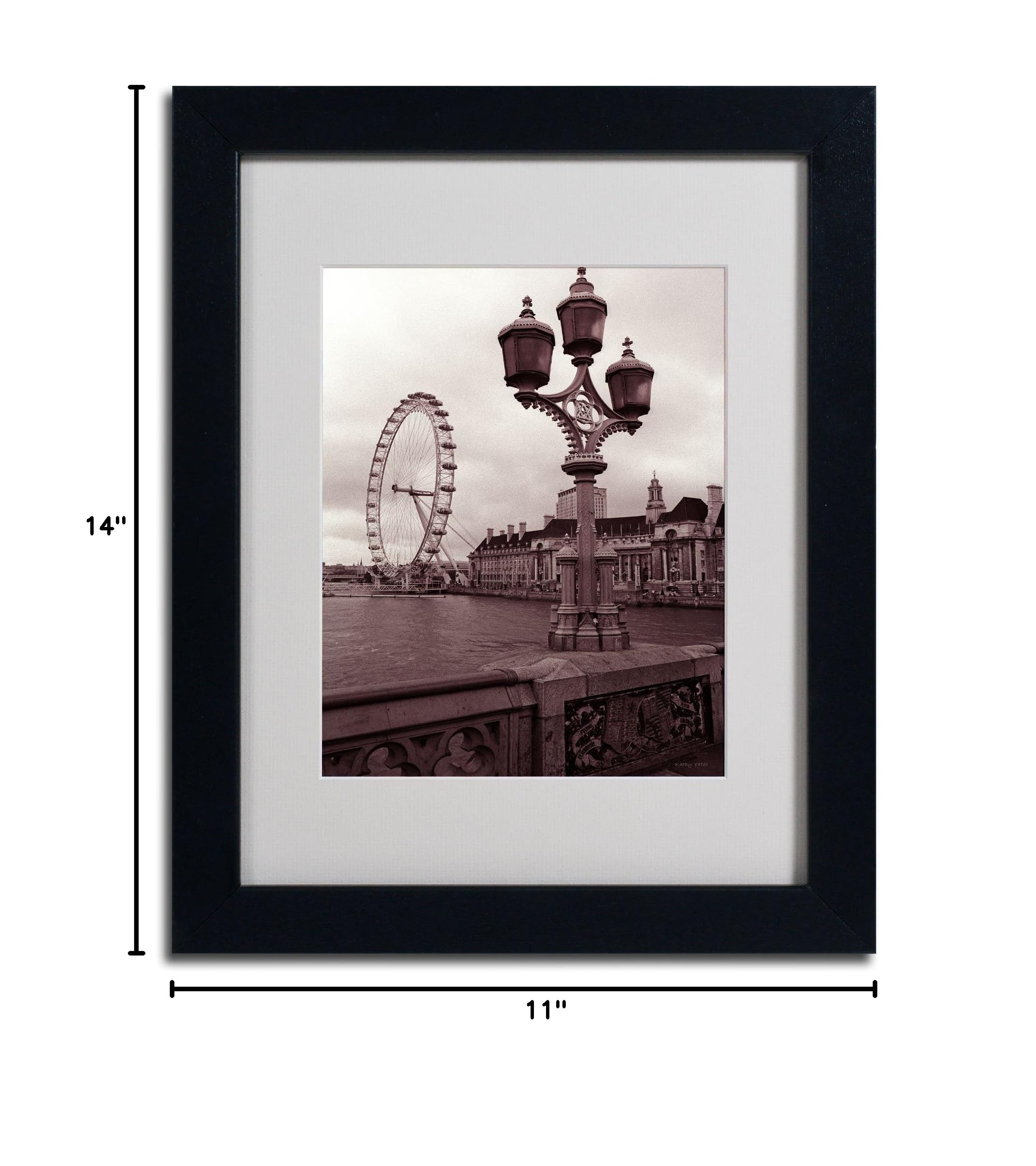 Trademark Fine Art London Eye 2 by Kathy Yates - 11x14 Inch Matted Framed Wall Art with Black Frame - Perfect for Living Room, Bedroom & Office Decor