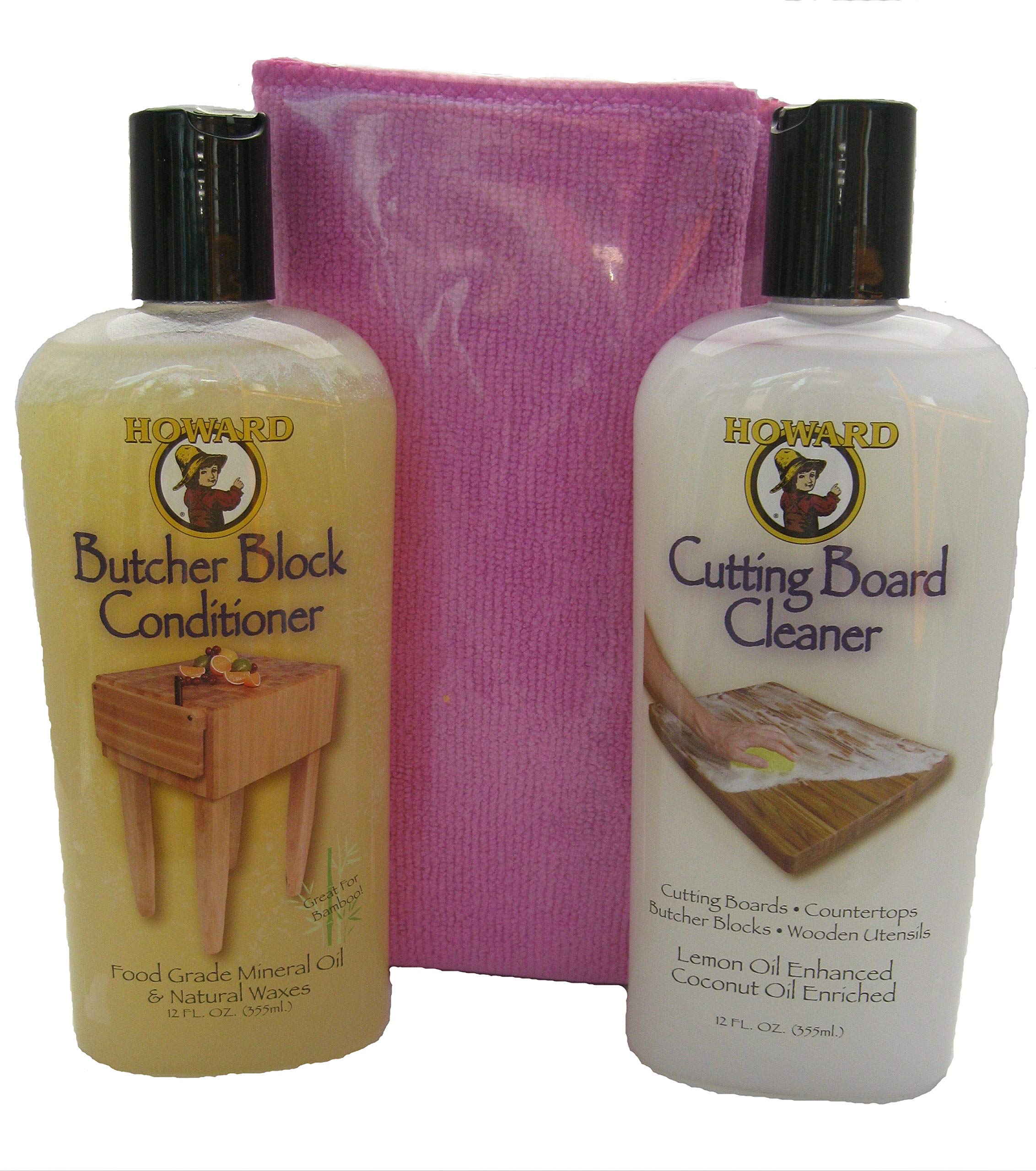 Premium Howard Butcher Block Conditioner & Cutting Board Cleaner Set with Microfiber Cloth (Magenta/Purple) - Wood Care Kit for Kitchen Countertops, Chopping Boards & Wooden Utensils - Natural Oil Treatment & Sanitizing Solution for Food Prep Surfaces