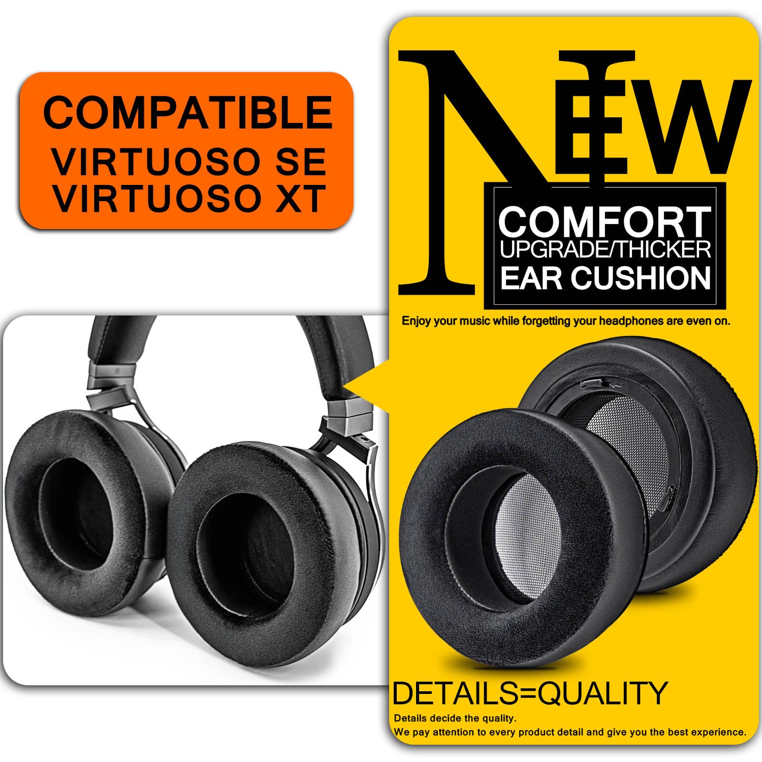Virtuoso XT Replacement Ear Pads - Compatible with Corsair Virtuoso RGB Wireless SE Gaming Headset, Premium Hybrid Memory Foam Ear Cushions (Black) - Perfect for Long Gaming Sessions & Noise Isolation