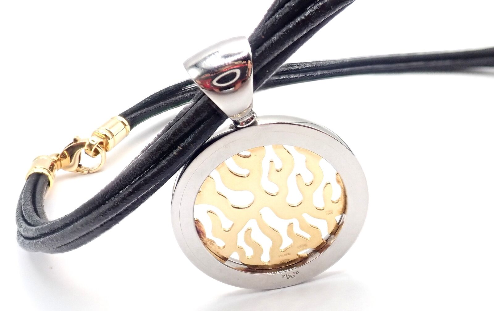 Authentic Bulgari Tondo Fire 18k Yellow Gold & Stainless Steel Pendant Necklace for Women - Luxury Jewelry Gift for Anniversary, Birthday & Special Occasions