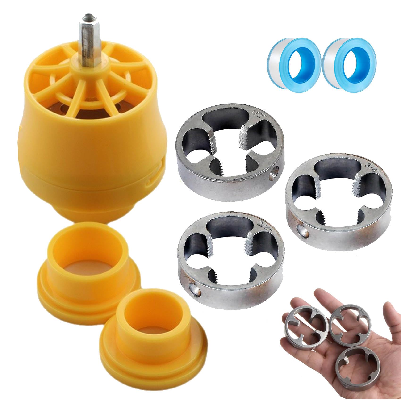 Electric Drill PVC Thread Maker Tool Kit with 3 Dies (1/2