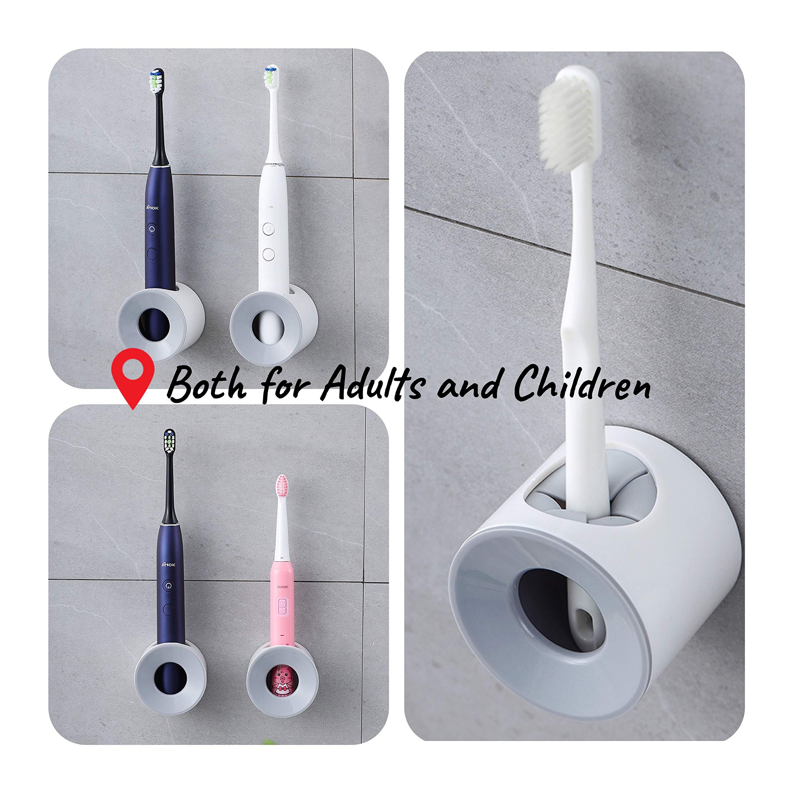 Waterproof Electric Toothbrush Holder - Wall Mounted Bathroom Organizer for Shower Space Saving, Kids Toothbrush Storage Caddy with Suction Cups (Grey) - Perfect for Small Bathrooms, Dorm Rooms & Travel