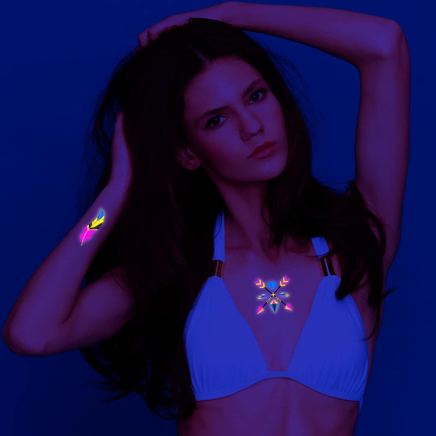 UV Glow Neon Temporary Tattoos - Lion, Tiger, Wolf & Armband Designs | Waterproof Fake Tattoo Stickers for Women, Men & Kids (21x15cm) | Perfect for Parties, Festivals & Body Art