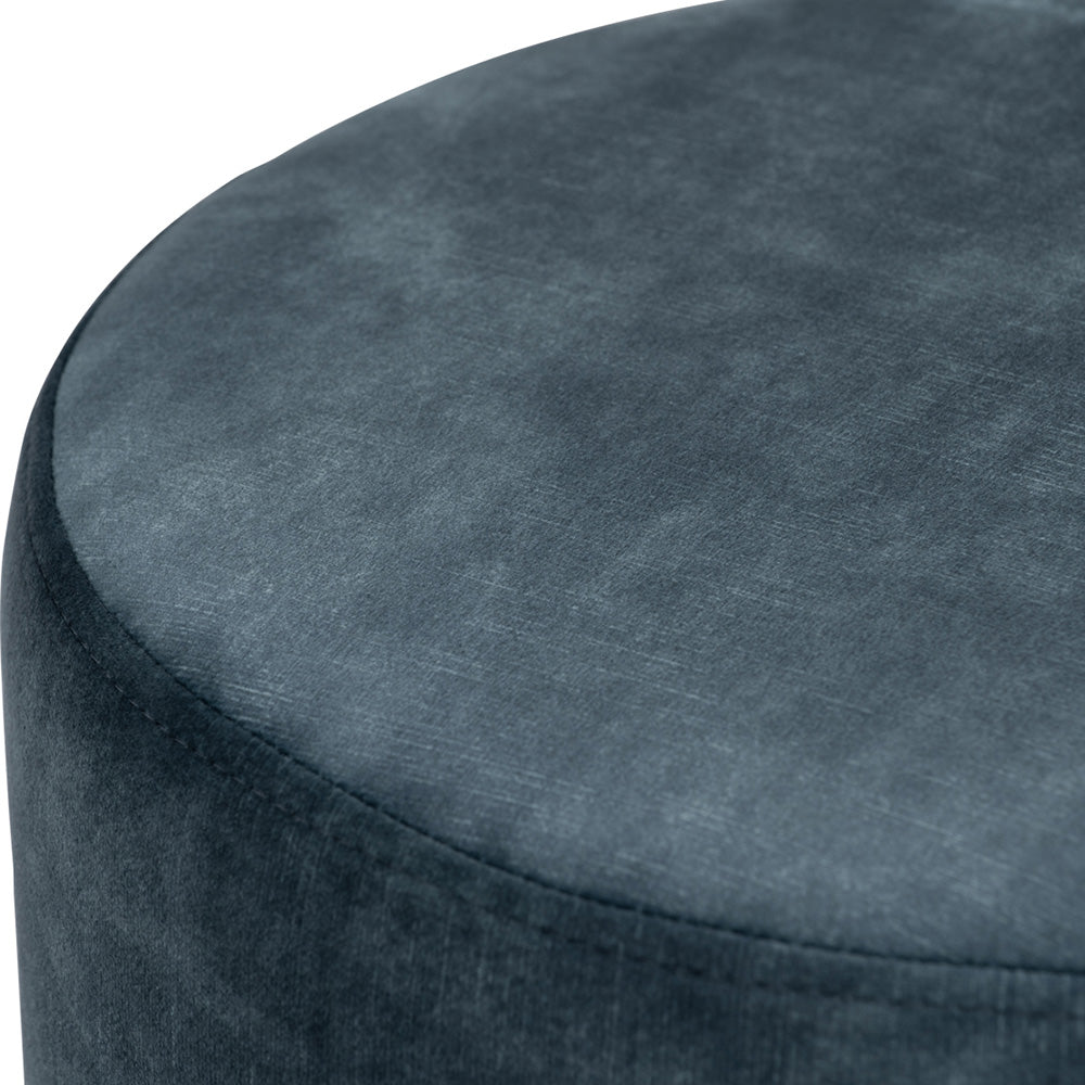 AURA 37.5cm Ottoman Stool with Sapphire Blue Upholstery and Walnut Wood Legs - Perfect for Living Room, Bedroom, or Entryway Seating