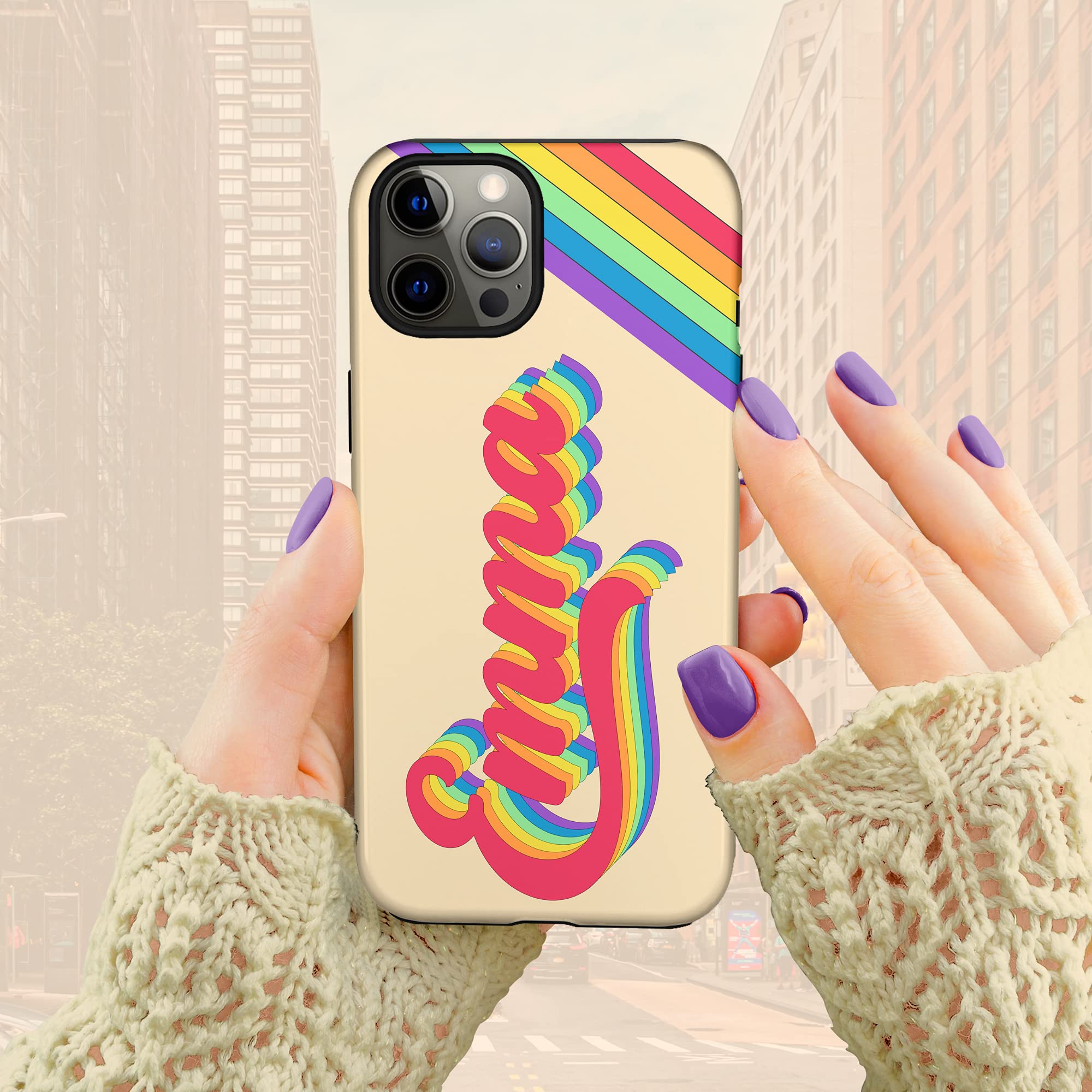 Retro LGBTQ Pride Rainbow Personalized Phone Case - Custom Name Design for iPhone 16 Plus, 15 Pro Max, 14, 13 Mini, 12, 11, X/XS Max, XR, 7/8 - Perfect for Pride Events, Festivals & Everyday LGBTQ Support