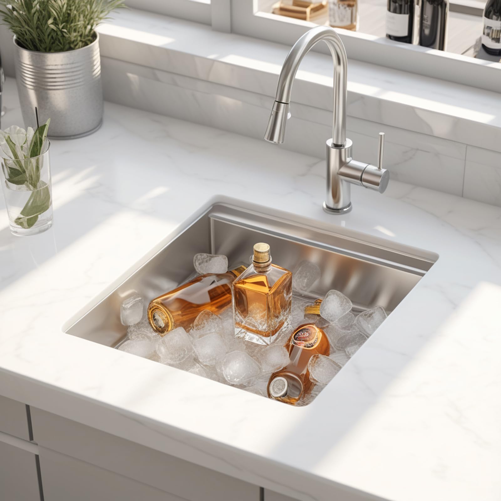 15x15 Inch Stainless Steel Undermount Bar Sink | 16 Gauge Commercial Grade Prep Sink with Accessories | Perfect for RV Kitchen, Wet Bar & Small Space Workstations | Durable & Stylish Single Bowl Design for Food Prep & Beverage Service