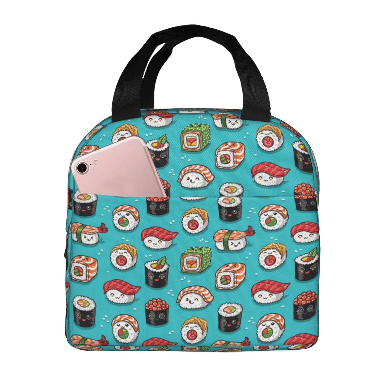 Sushi & Sashimi Pattern Insulated Lunch Bag - Reusable Thermal Tote with Pocket for Men, Women & Kids | Perfect for Office, School & Picnics