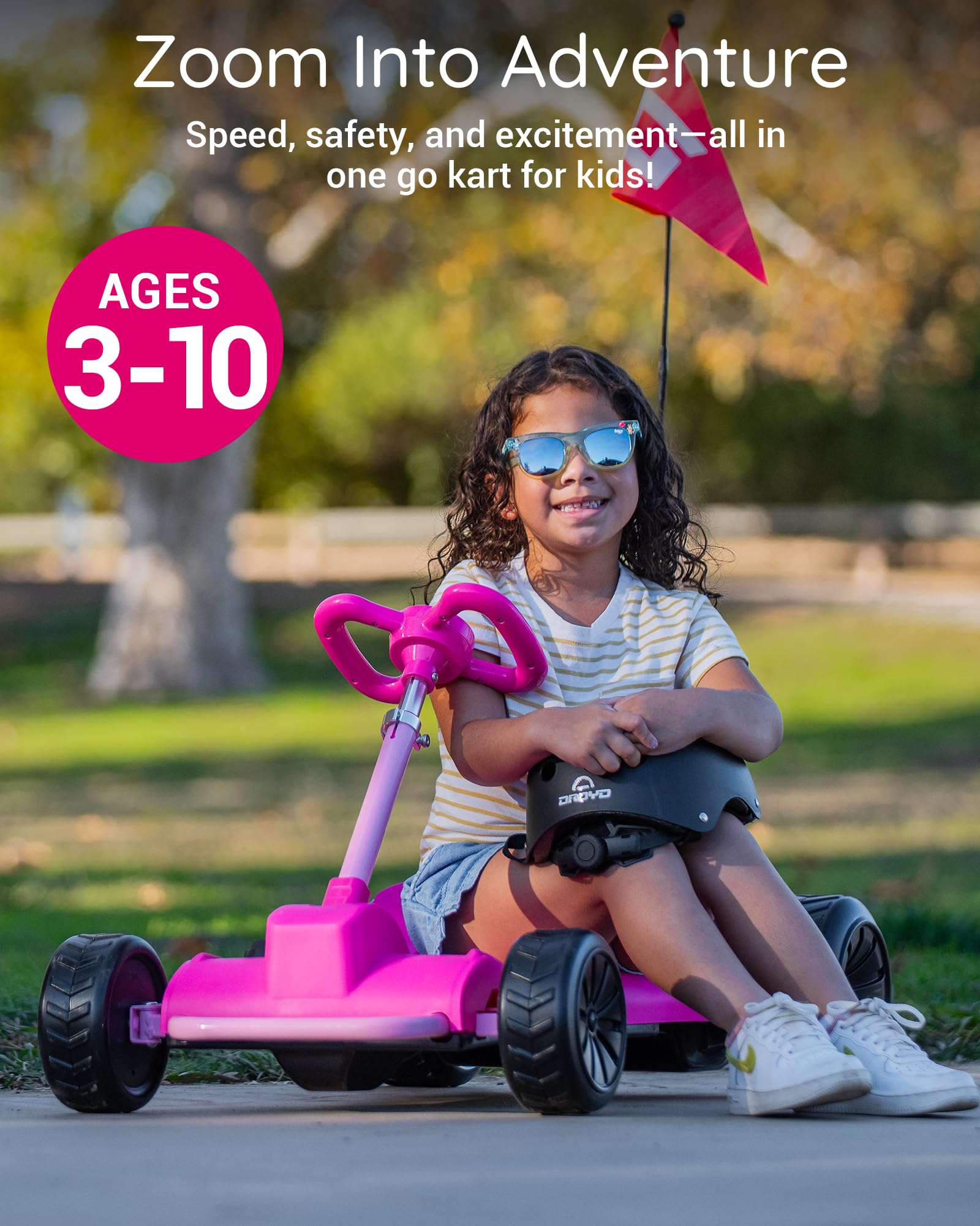 Droyd Zypster Electric Go Kart for Kids - 25V Lithium Ion Battery, Dual 50W Brushed DC Motor (3-6 MPH) - Adjustable Height & Seat - Parental Control - Safe Ride On Toy for Boys & Girls - Perfect for Backyard Fun, Birthday Gifts & Outdoor Adventures