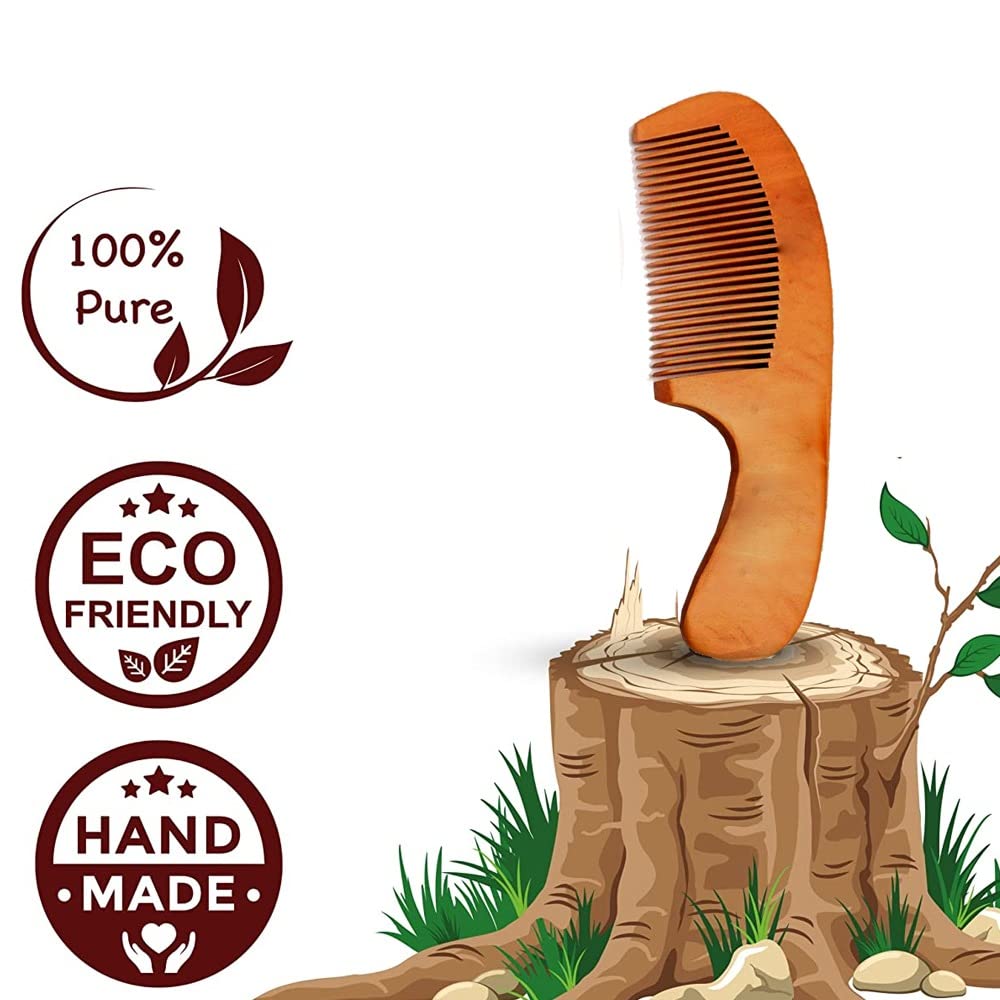 **Tandem Wood Hair Combs for Curly Hair - Anti-Static Wooden Comb with Rounded Handle for Men, Women & Kids (17cm x 5cm) - Perfect for Detangling, Styling & Travel**