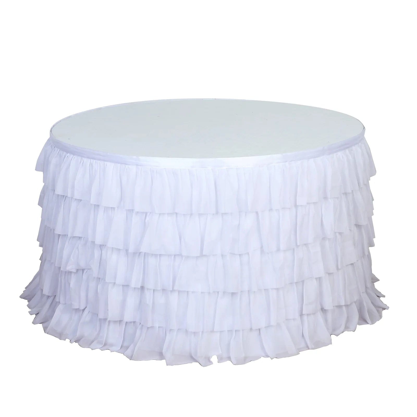 14 ft Chiffon 5 Tier Ruffled Tutu Table Skirt with Satin Backing - Elegant Party Decor for Weddings, Baby Showers & Banquets
