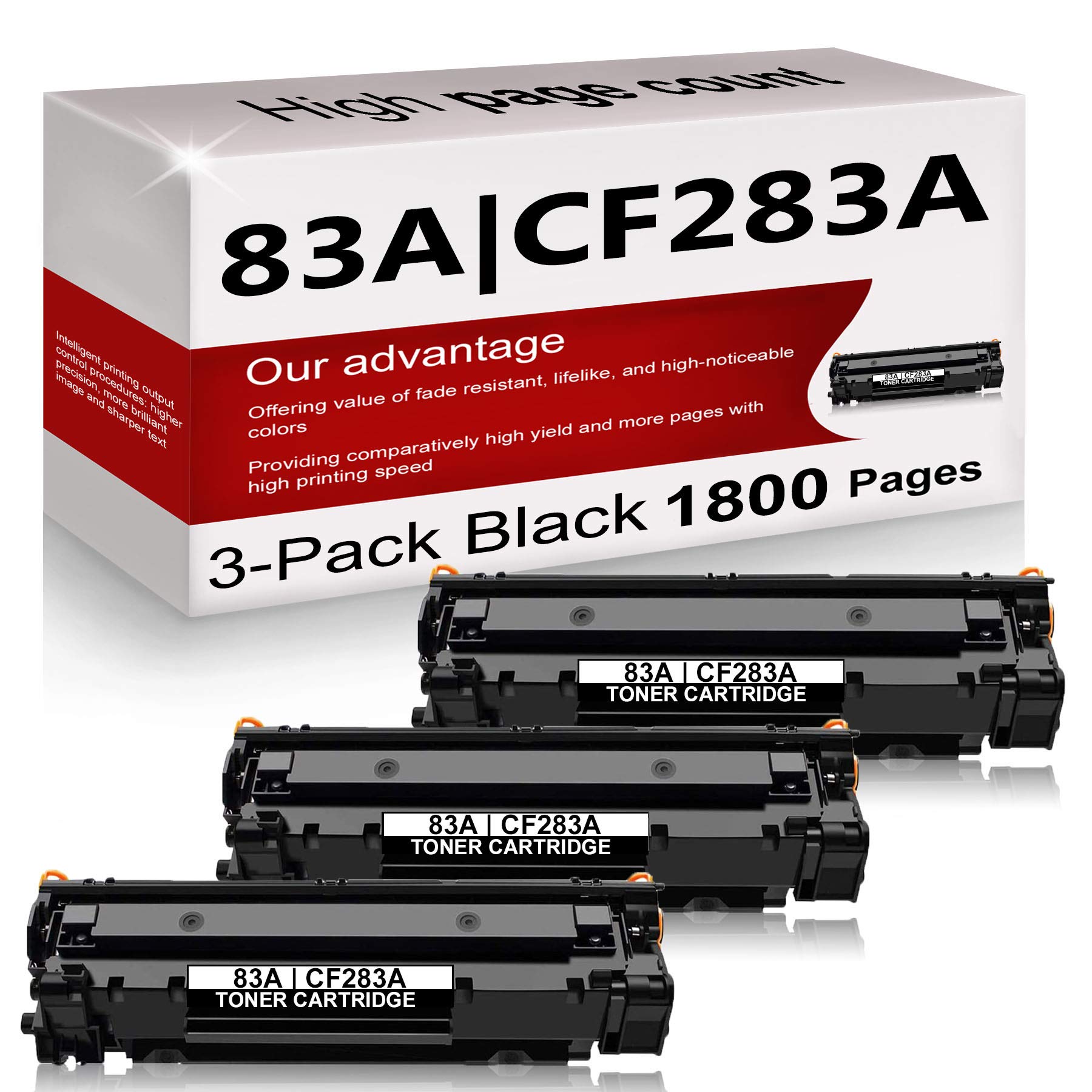 3 Pack 83A/CF283A Compatible Toner Cartridge Replacement for HP LaserJet Pro M201n M201dw M225dn M225dw M125 M126 M127 M128 Series - High Yield Printing for Home & Office Use